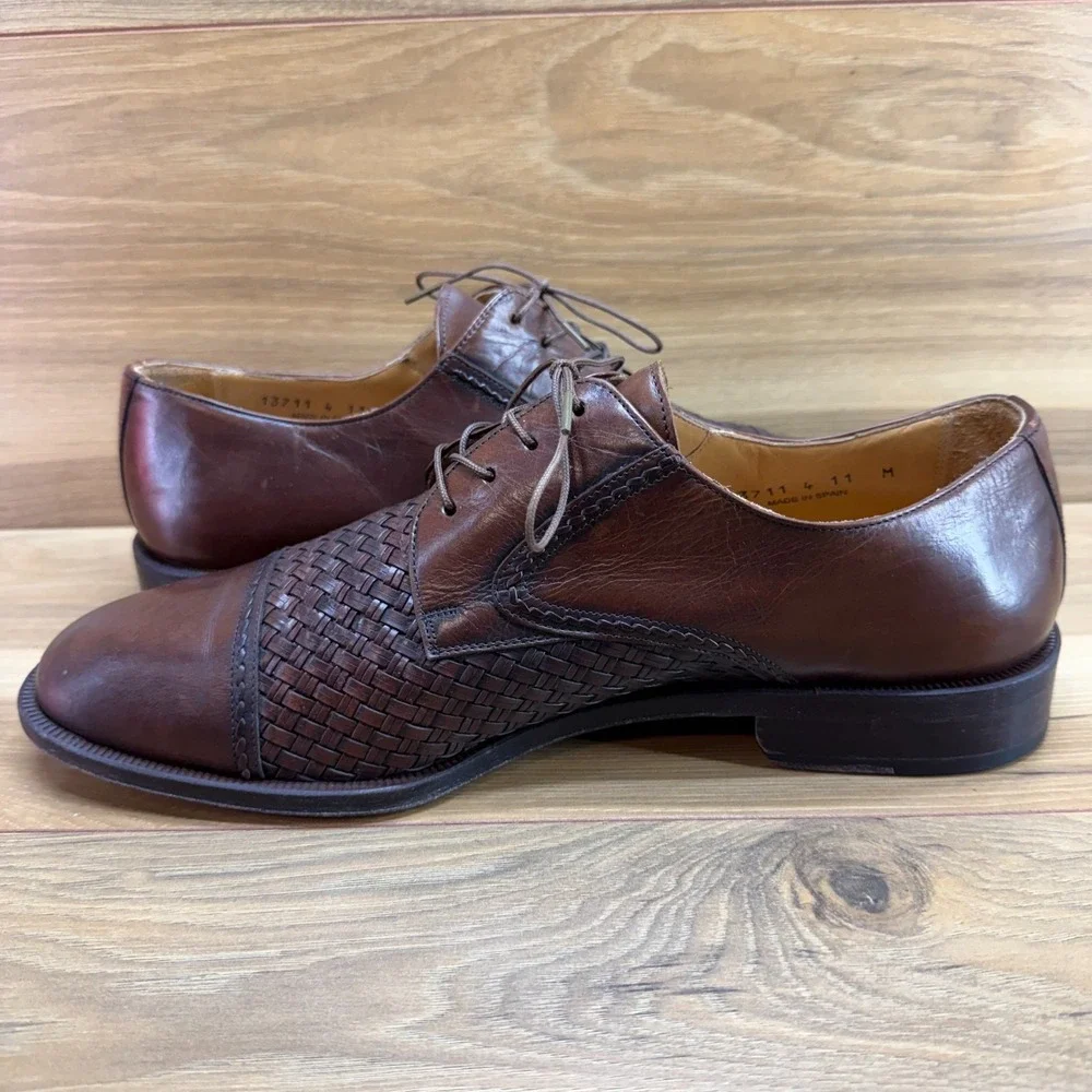 Principe Woven Leather Cap Toe Oxfords Mens 11 M Brown Leather Formal Wedding